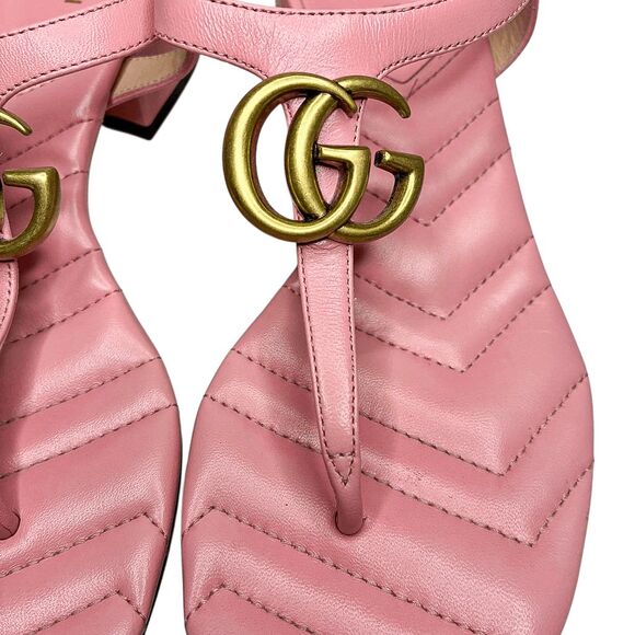 Gucci Marmont Charlotte Wild Rose Sandals 36 Pink Leather GG Logo Block Heel - Picture 6 of 14